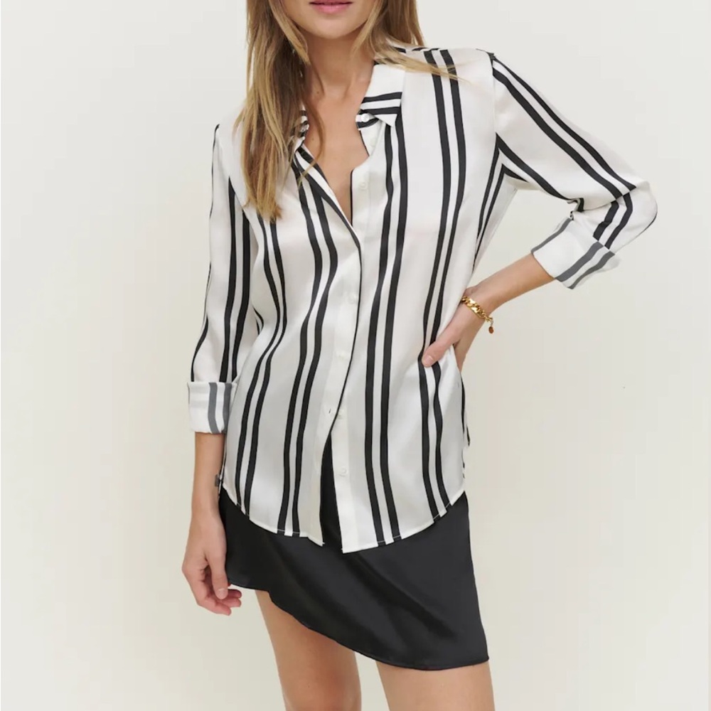 Reformation Sky silk relaxed top pj stripe
